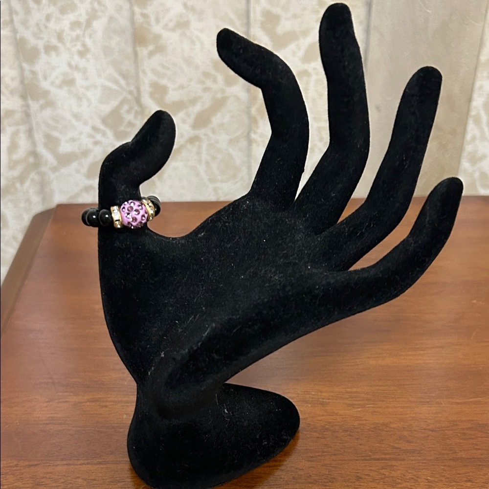 Elegant Purple and Black women’s beaded Ring size 7~8 Hand Made 6mm/ 10mm beads